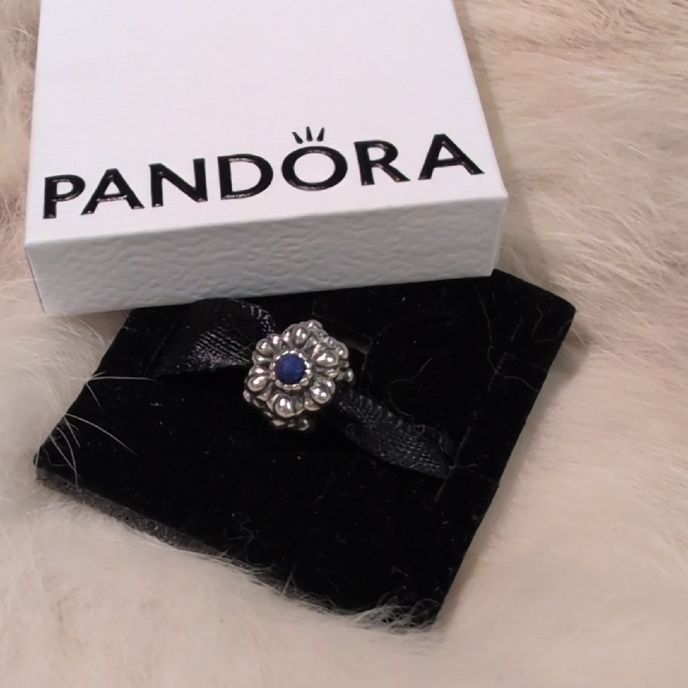 EUC Retired Pandora Silver and Blue Flower Charm
